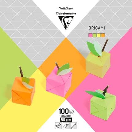 Clairefontaine Origami 20x20cm, 80g, 100Sh, Neon - Assortiment nΓ©on