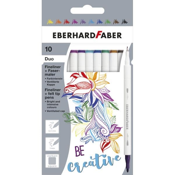 DUO FINELINER AND FIBRE TIP PEN, SET OF 10